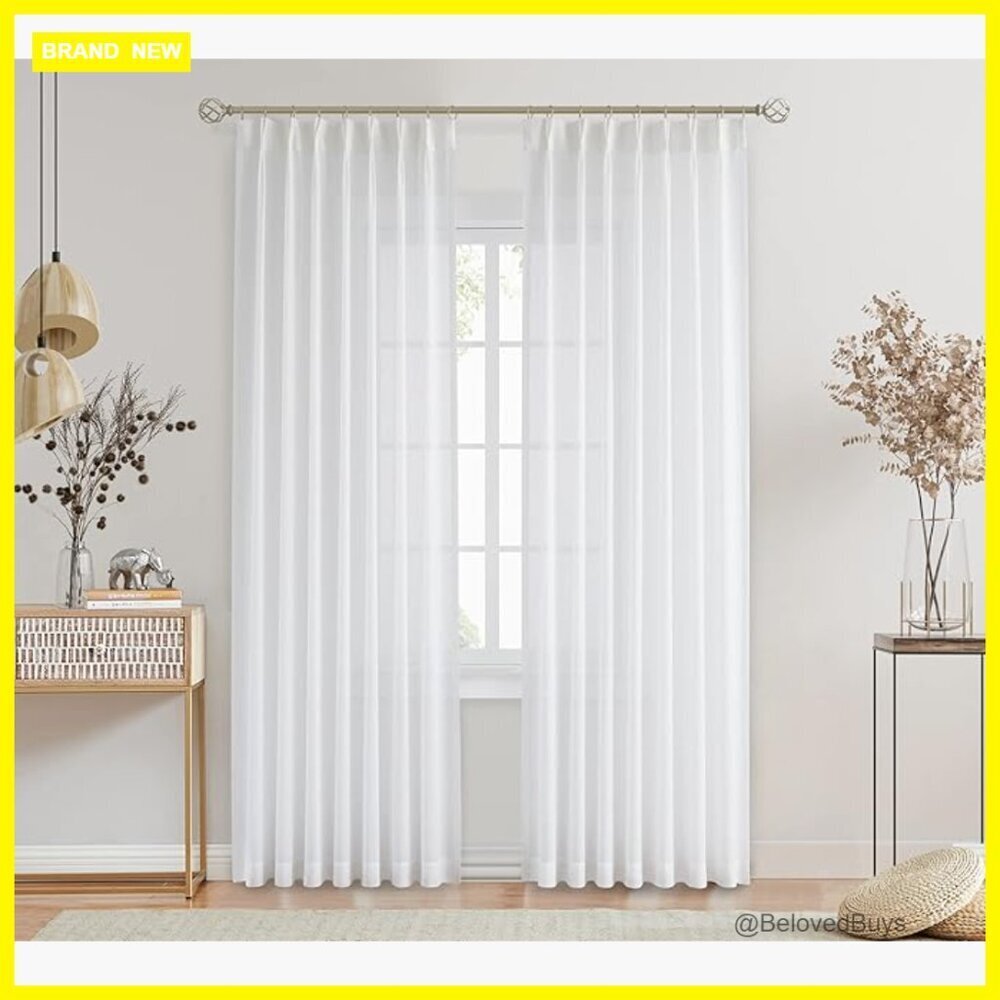 Pinch Pleat Sheer Curtain Panels 40x84 Linen Texture Light Filtering Window